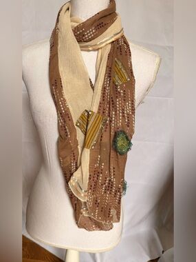 Manyus Embellished Brown & Cream Women's Scarf